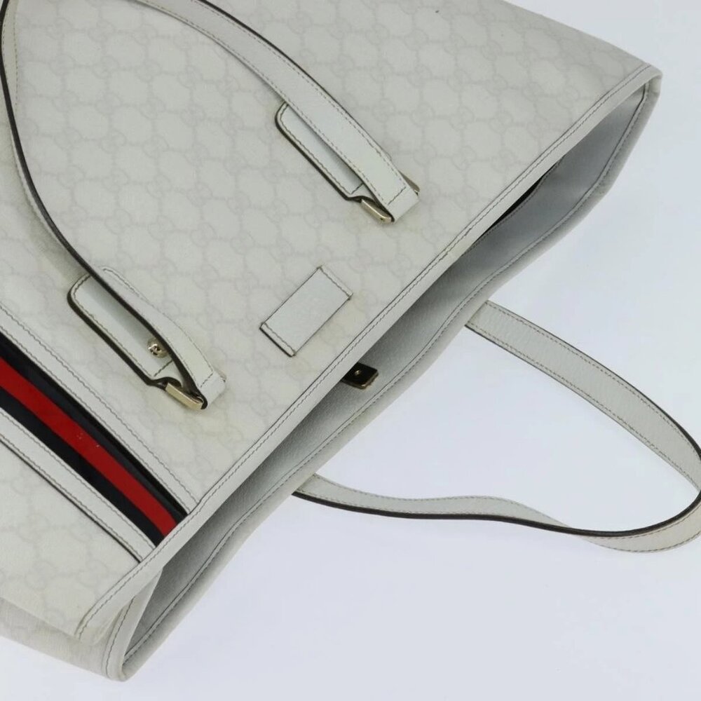 GUCCI GG Supreme Sherry Line Tote Bag PVC Leather Red White Navy Auth bs30498 - Picture 7 of 15